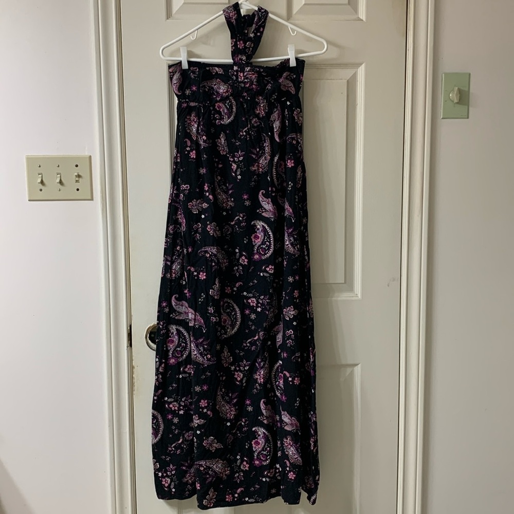 🌷3 for $25🌷Suzy Shier, US M, Black & Purple Floral Paisley Maxi Halter Dress